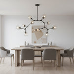 10Heads: L72.8"*H59.0"  Gaia 5 - Light Sputnik Modern Linear Chandelier,chandelier,chandeliers,glass,metal,iron,cup,branch,fashion,trendy,multi-head,pendant,extra large,oversize,large,huge,big,long table,big table,kitchen island,kitchen bar,dining table,dining bar