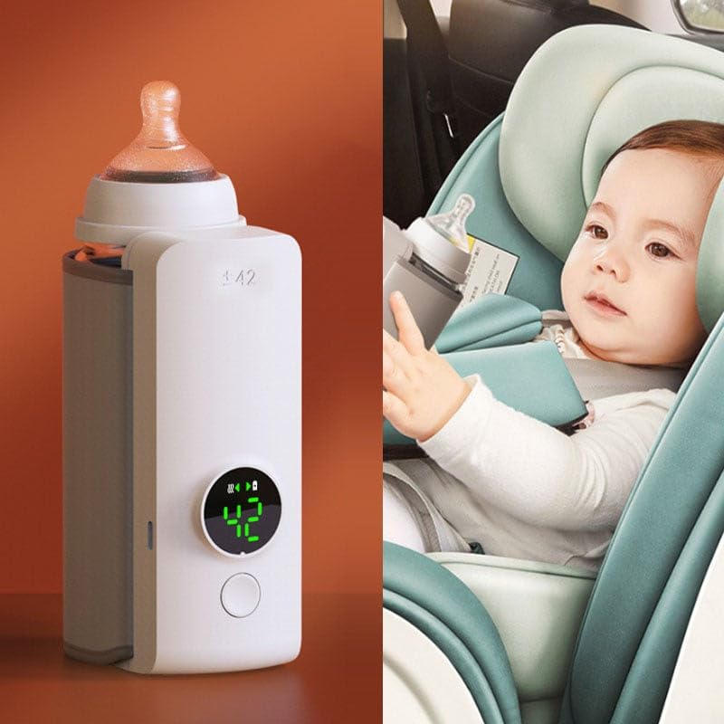 Bottle warmer and baby in car seat with bottle