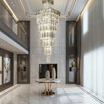 Decorative Oversized L39.4"*W39.4"*H157.5" Vertical Crystal Staircase Chandelier Foyer Ceiling Light Fixture Lamp In Gray/ Amber Brim